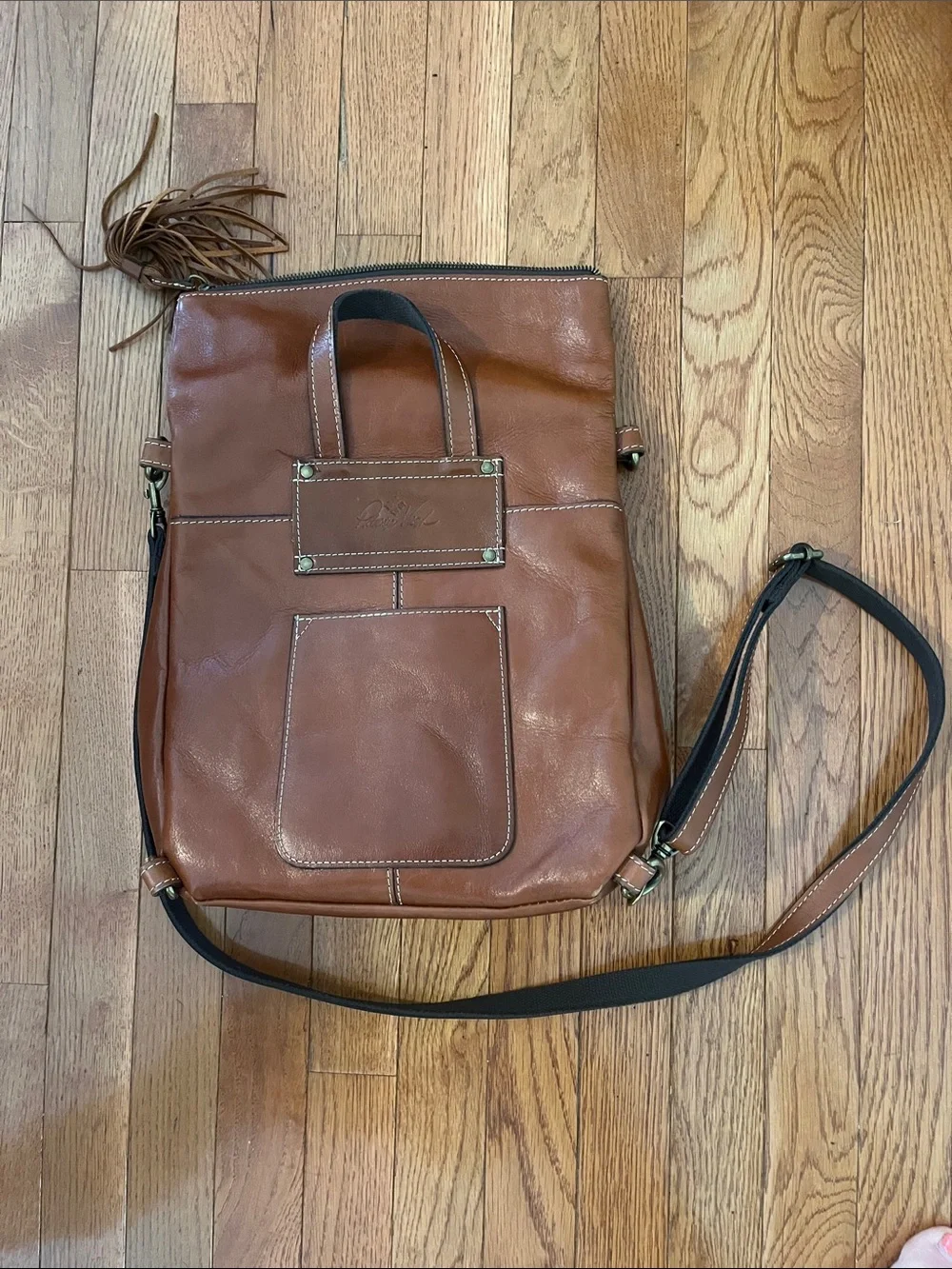 Patricia Nash Cognac Luzille Brown Leather Tassel Backpack